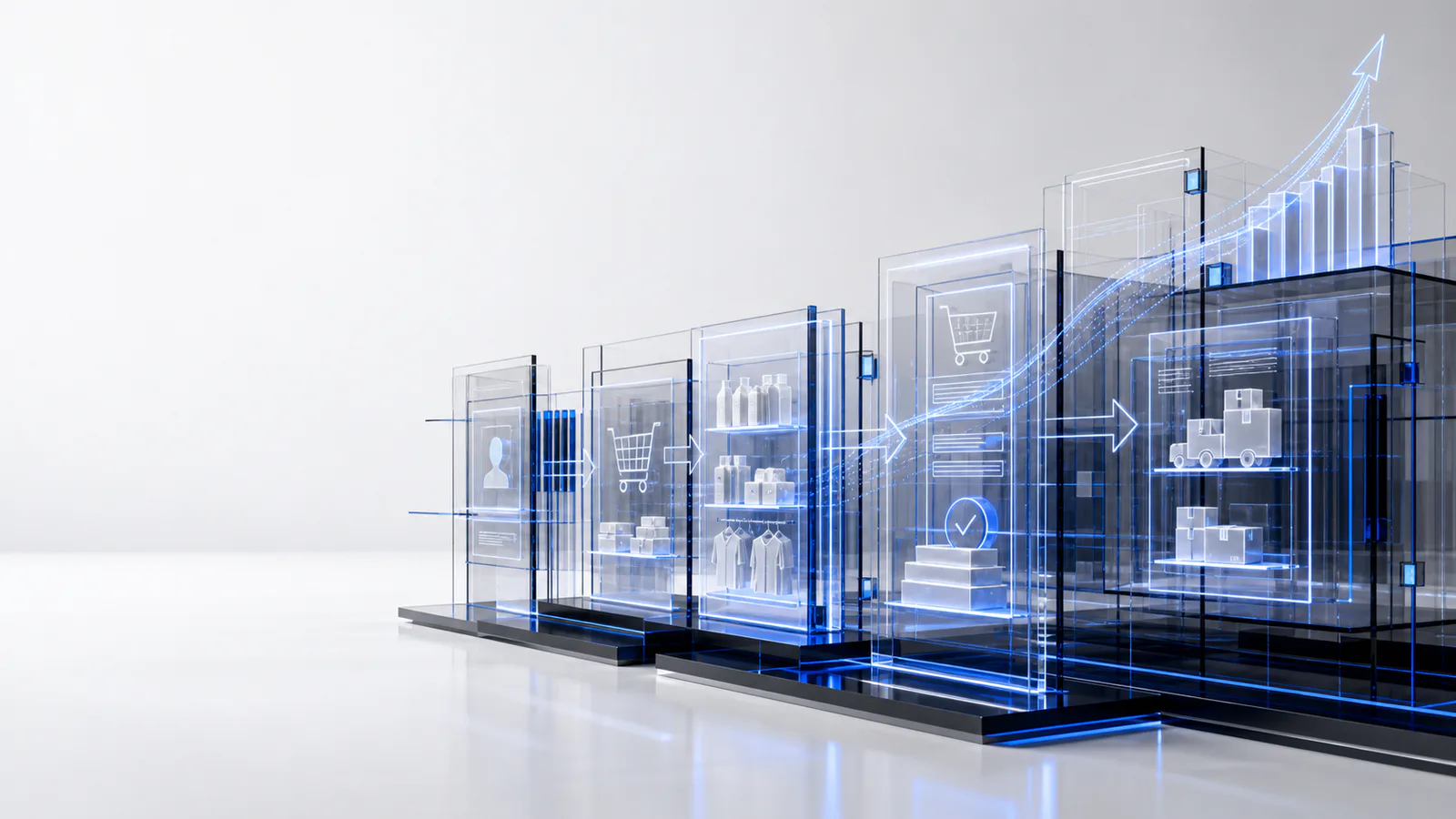 Glass commerce architecture connecting partner access, assortment, checkout, fulfillment, and growth